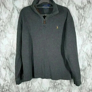 Polo Ralph Lauren Mens 1/4 Zip Mock Neck Long Sleeve Estate Rib Grey M